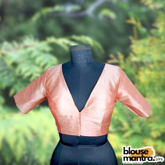 PeachRaw Silk | Front V Neck | Back Boat Neck Glass Sleeve