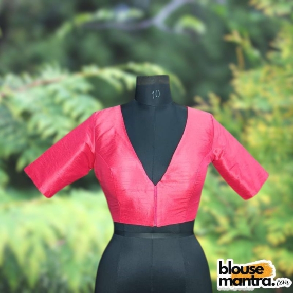 Pink Raw Silk | Front V Neck | Back Boat Neck Glass Sleeve