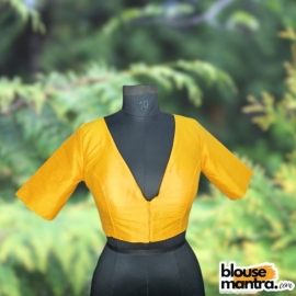  Yellow Raw Silk | Front V Neck | Back Boat Neck Glass Sleeve