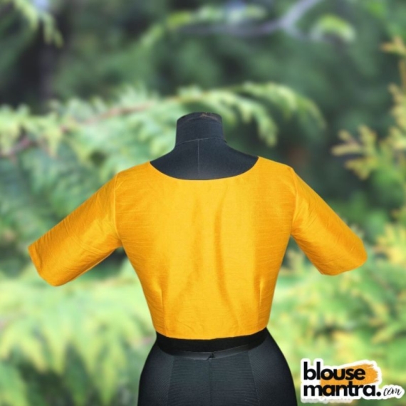  Yellow Raw Silk | Front V Neck | Back Boat Neck Glass Sleeve