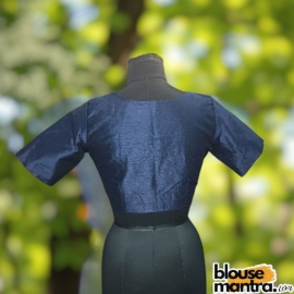 Navy Raw Silk | Front V Neck | Back Boat Neck Glass Sleeve