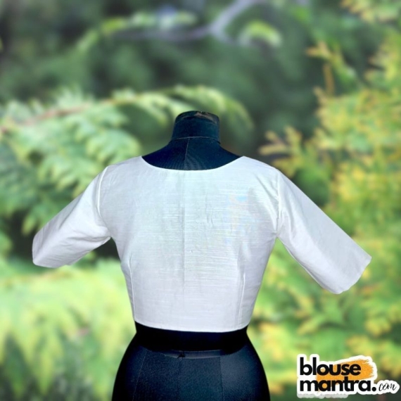  White Raw Cotton | Front V Neck | Back Boat Neck Glass Sleeve Raw Silk | Front V Neck | Back Boat Neck Glass Sleeve