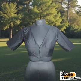 Black Raw Cotton | Front V Neck | Back Boat Neck Glass Sleeve Raw Silk | Front V Neck | Back Boat Neck Glass Sleeve