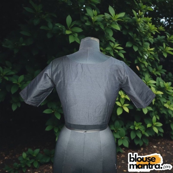 Black Raw Cotton | Front V Neck | Back Boat Neck Glass Sleeve Raw Silk | Front V Neck | Back Boat Neck Glass Sleeve