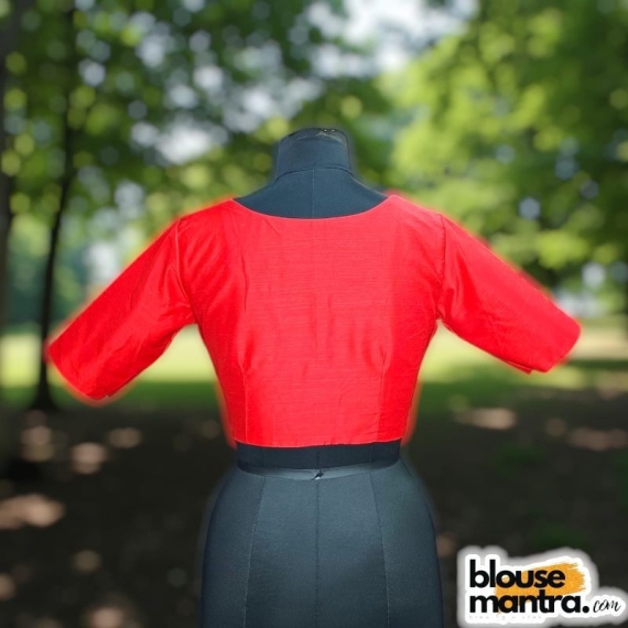 Red Raw Cotton | Front V Neck | Back Boat Neck Glass Sleeve Raw Silk | Front V Neck | Back Boat Neck Glass Sleeve