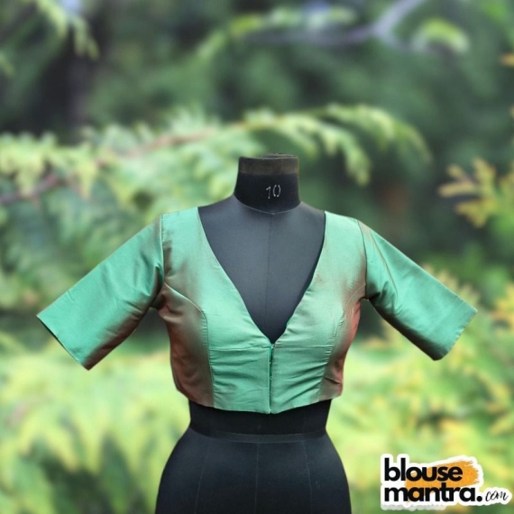 Green Dual Samu Silk | Front V neck | Back Boat Neck Glass Sleeve