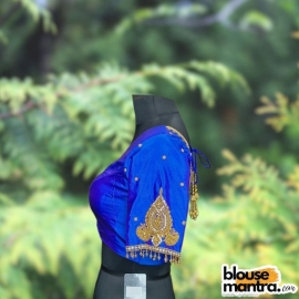 Blue Kolka With Barfi Ari | Round neck | Latkan Glass Sleeve