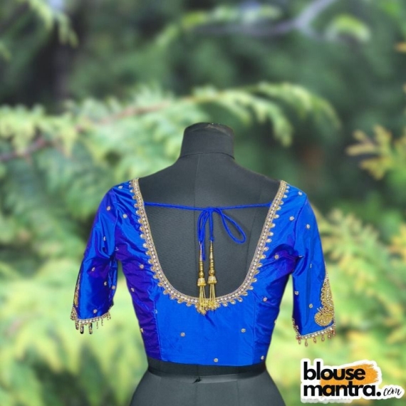 Blue Kolka With Barfi Ari | Round neck | Latkan Glass Sleeve