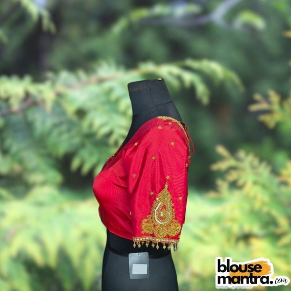 Dark Red Kolka With Barfi Ari | Round neck | Latkan Glass Sleeve
