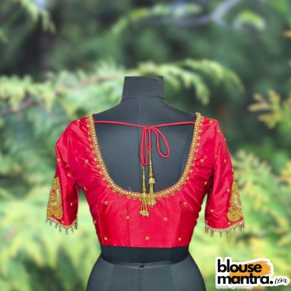 Dark Red Kolka With Barfi Ari | Round neck | Latkan Glass Sleeve