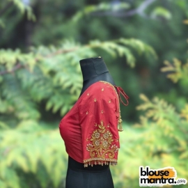 Dark Red Circle Flower Ari | Round neck | Latkan Glass Sleeve