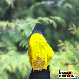 Yellow Kolka with white Stone | Round neck | Latkan Glass Sleeve