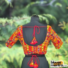  Red Rajasthani Stitch fabric | Front Dome Neck | Back Round Neck Glass Sleeve