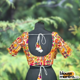 White Rajasthani Stitch fabric | Front Dome Neck | Back Round Neck Glass Sleeve