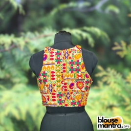 White Rajasthani Stitch fabric | Front Celeb Cut | Back Cover | White Shell Attached Sleeveless