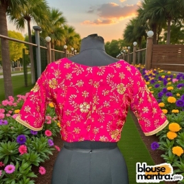 Pink  Siilk with Sequince Fabric | Front V Neck | Back Boat Neck | Lace Attached Glass Sleeve