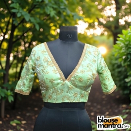Olive Green Siilk with Sequince Fabric | Front V Neck | Back Boat Neck | Lace Attached Glass Sleeve