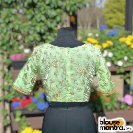 Olive Green Siilk with Sequince Fabric | Front V Neck | Back Boat Neck | Lace Attached Glass Sleeve