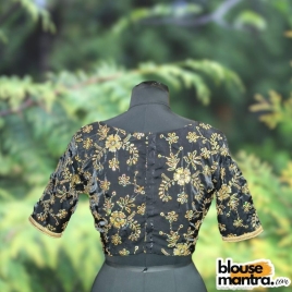 Black Siilk with Sequince Fabric | Front V Neck | Back Boat Neck | Lace Attached Glass Sleeve