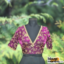 Purple Siilk with Sequince Fabric | Front V Neck | Back Boat Neck | Lace Attached Glass Sleeve