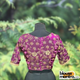 Purple Siilk with Sequince Fabric | Front V Neck | Back Boat Neck | Lace Attached Glass Sleeve