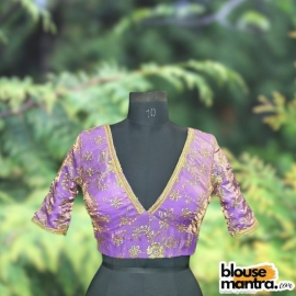 Light Violet Siilk with Sequince Fabric | Front V Neck | Back Boat Neck | Lace Attached Glass Sleeve