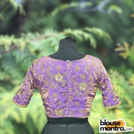 Light Violet Siilk with Sequince Fabric | Front V Neck | Back Boat Neck | Lace Attached Glass Sleeve