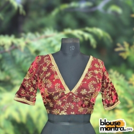 Maroon Siilk with Sequince Fabric | Front V Neck | Back Boat Neck | Lace Attached Glass Sleeve