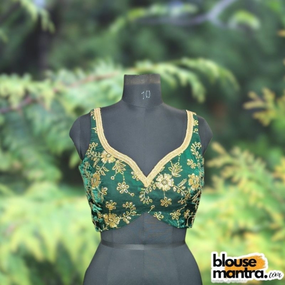  Bottle Green Siilk with Sequince Fabric | Front Dome Neck | Back Cut | Lace Attached Sleeveless