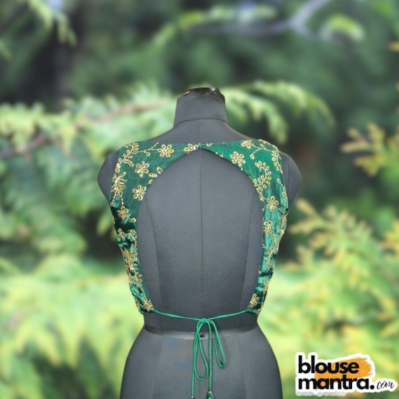  Bottle Green Siilk with Sequince Fabric | Front Dome Neck | Back Cut | Lace Attached Sleeveless