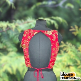 Red Siilk with Sequince Fabric | Front Dome Neck | Back Cut | Lace Attached Sleeveless