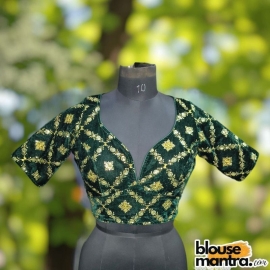 BottleGreen Velvet Sequence Work | Front Celeb Cut | Back Oval Cut Glass Sleeve