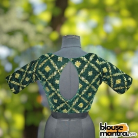 BottleGreen Velvet Sequence Work | Front Celeb Cut | Back Oval Cut Glass Sleeve