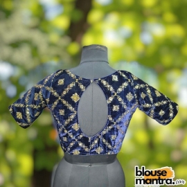 Navy Velvet Sequence Work | Front Celeb Cut | Back Oval Cut Glass Sleeve