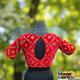 Red Velvet Sequence Work | Front Celeb Cut | Back Oval Cut Glass Sleeve