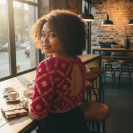  Pink Sequence Work | Front Celeb Cut | Back Oval Cut Glass Sleeve