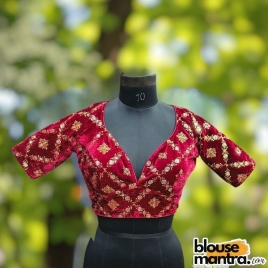 Maroon Velvet Sequence Work | Front Celeb Cut | Back Oval Cut Glass Sleeve