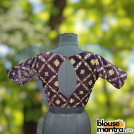 Wine Velvet Sequence Work | Front Celeb Cut | Back Oval Cut Glass Sleeve