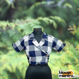 White & Navy Woolen fabric | Blazer Coller With Buttons Glass Sleeve