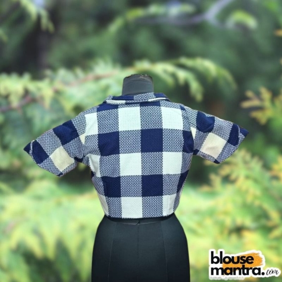 White & Navy Woolen fabric | Blazer Coller With Buttons Glass Sleeve