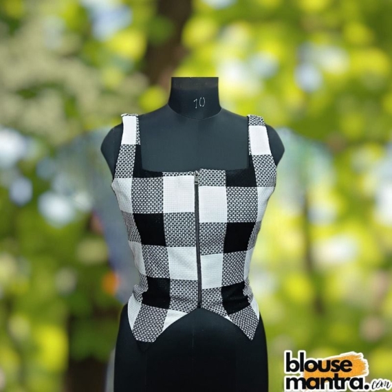 White & Black Woolen Fabric | Cut on Waist Sleeveless