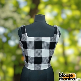 White & Black Woolen Fabric | Cut on Waist Sleeveless