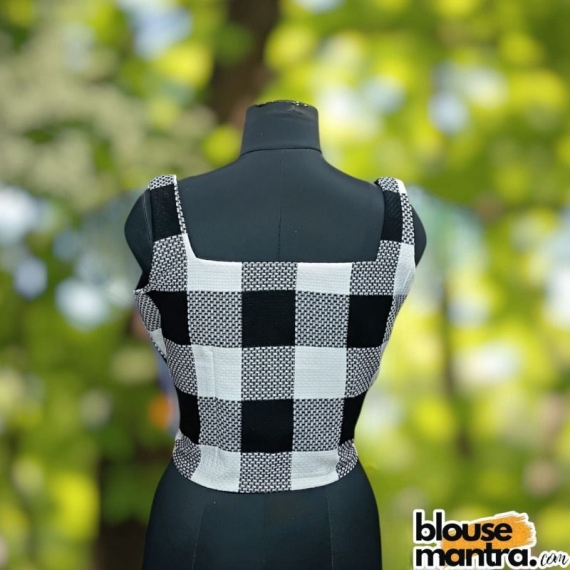 White & Black Woolen Fabric | Cut on Waist Sleeveless