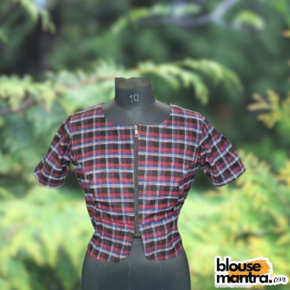 Multicolour Check Woolen Fabric | Frock | Front Chain Glass Sleeve