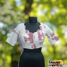 White & Pink Lukhnow Chikankari | All over wave | Back Cut Glass Sleeve