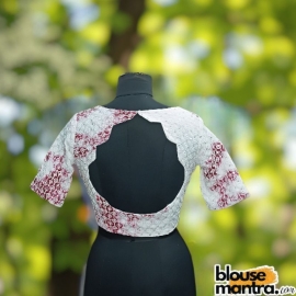 White & Pink Lukhnow Chikankari | All over wave | Back Cut Glass Sleeve