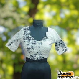 White & Black Lukhnow Chikankari | All over wave | Back Cut Glass Sleeve