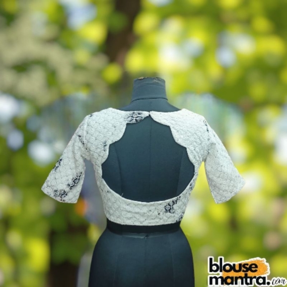  White & Black Lukhnow Chikankari | All over wave | Back Cut Glass Sleeve