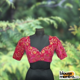 Pink Velvet Sequence work | Front Dome Neck | Back Triangle cut with Wave Puff Sleeve