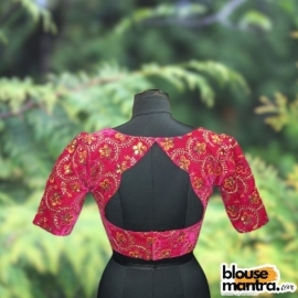 Pink Velvet Sequence work | Front Dome Neck | Back Triangle cut with Wave Puff Sleeve